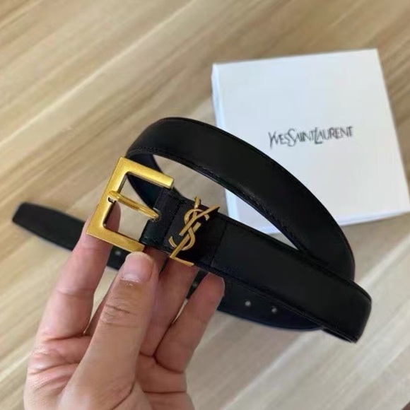 Yves Saint Laurent Black Belt with Gold YSL Buckle - Picture 1 of 4